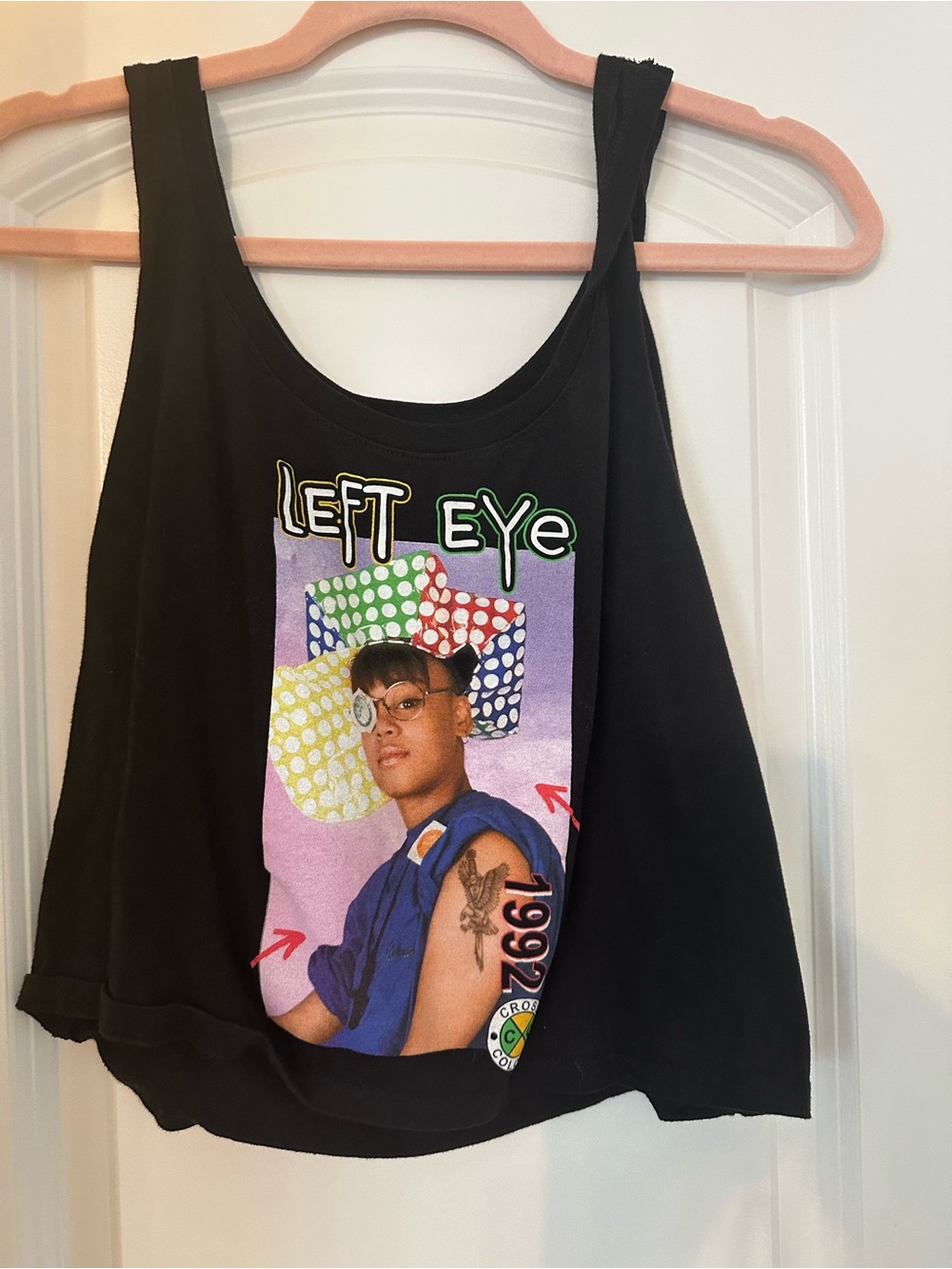Black Left Eye Graphic Crop Tank Top